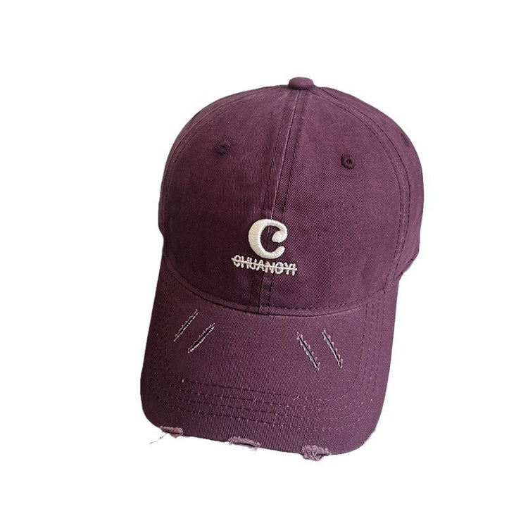 流行帽子|字母破洞棒球帽子女春夏新款復古百搭遮陽帽顯臉小軟頂鴨舌帽子男「C4884」24.12-5