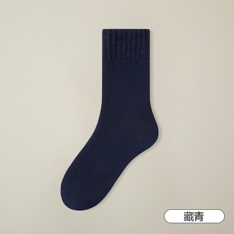 女襪|加厚羊毛襪子男秋冬季加絨毛圈保暖中筒襪純色簡約舒適諸暨襪子「YK24094」24.12-1
