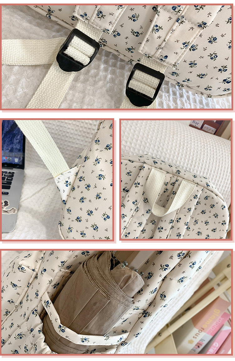 致青春 | 蝴蝶結刺繡小碎花雙肩包女時尚百搭設計感背包大容量少女學生書包「1863-126」25.03-1