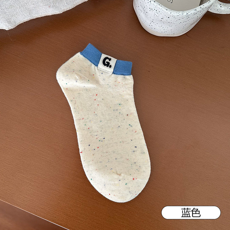 女襪|可愛點子紗襪子女春夏季薄款羅口布標短襪棉質吸汗透氣彈力運動襪「MK5036」25.02-3