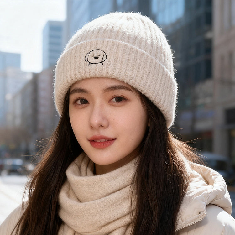 流行帽子|秋冬可愛卡通刺繡針織帽子女大頭圍保暖護耳帽顯臉小毛線帽男冷帽「C5580」25.09-4
