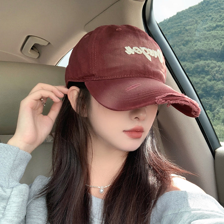 流行帽子|立體刺繡Dna字母棒球帽美式百搭水洗復古寬檐顯臉小鴨舌帽帽子女「C4571」24.10-5