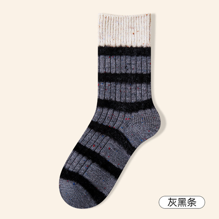 女襪|羊毛襪子女點子紗加厚保暖親膚舒適堆堆襪秋冬拼色條紋彈力中筒襪「YJ8022」24.12-5