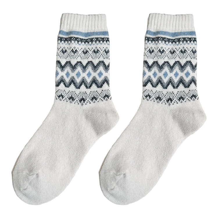 女襪|費爾島復古羊毛襪子女秋冬季加厚保暖堆堆襪日系文藝彈力中筒襪「TM3741」25.11-3