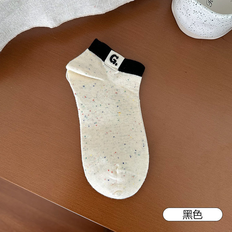 女襪|可愛點子紗襪子女春夏季薄款羅口布標短襪棉質吸汗透氣彈力運動襪「MK5036」25.02-3
