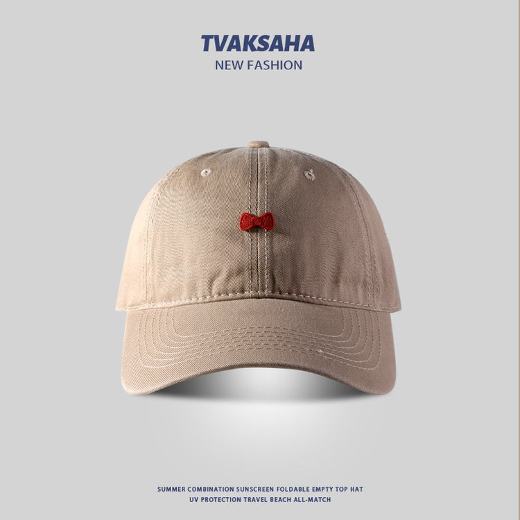 流行帽子|貼布蝴蝶結棒球帽夏季戶外顯臉小防曬帽純棉百搭學生情侶鴨舌帽女「C4123」24.07-4