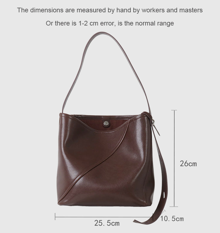 質感真皮|2025新款大容量牛皮拼接質感通勤子母包時尚百搭單肩腋下水桶包女「7056」25.09-3