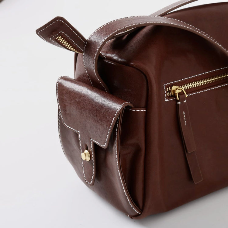 質感真皮|秋冬新款頭層水晶植鞣牛皮無性別復古手提相機包大容量單肩斜背包「155M」24.11-2