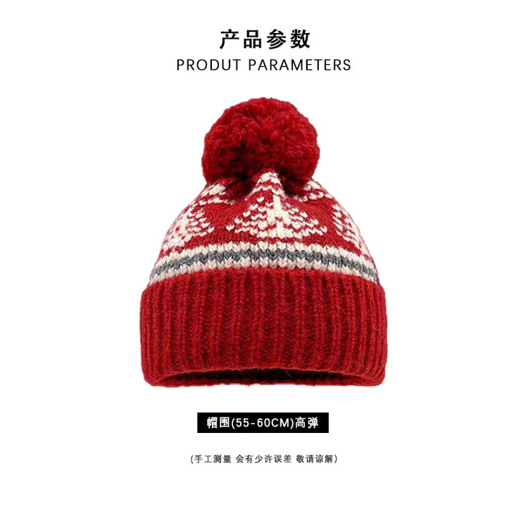 流行帽子|毛球聖誕毛線帽女秋冬復古費爾島風針織帽滑雪防風喜慶套頭帽子男「C4775」24.12-3