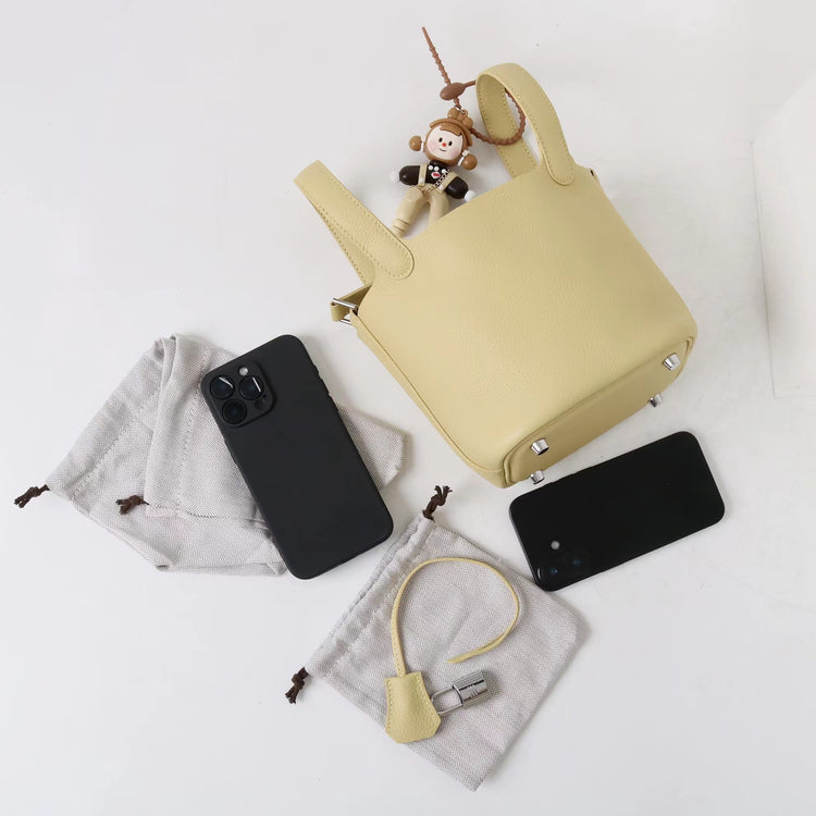 質感真皮|2025年新款時尚軟牛皮水桶包togo頭層牛皮h家菜籃子百搭通勤手提包「80900」25.04-4