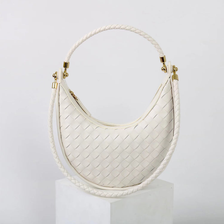 質感真皮|編織半月包Hobo腋下包2025新款百搭單肩大容量女包斜挎手提包「6032」25.02-2