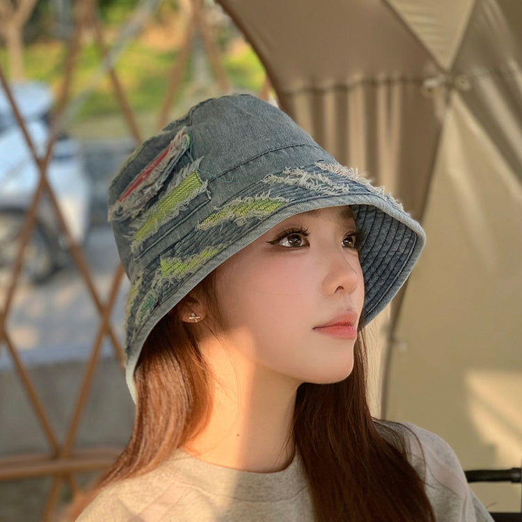 流行帽子|彩邊牛仔漁夫帽女春夏百搭韓版高品質做舊遮陽帽嘻哈街頭盆帽防曬「C3685」24.02-2