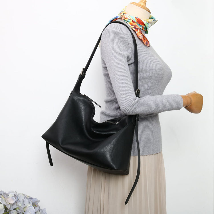 質感真皮|優質植鞣真皮Hobo托特包女大容量單肩通勤包高級質感斜挎包餃子包「3666」24.10-4