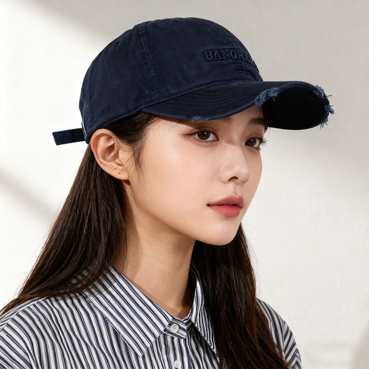 流行帽子|美式復古字母刺繡磨邊棒球帽子女戶外遮陽大頭圍顯臉小鴨舌帽男潮「C5772」25.11-2