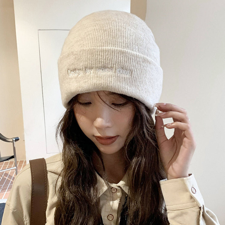 流行帽子 |帽子女韓版針織包頭冷帽秋冬季百搭雙面英文保暖護耳顯臉小毛線帽「C1495」24.11-4