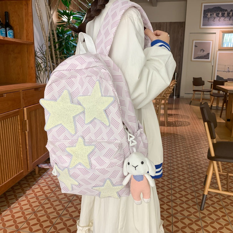 致青春 | 日系可愛少女自製五角星雙肩包ins大學生書包女高中背包「24-2-516」24.02-2
