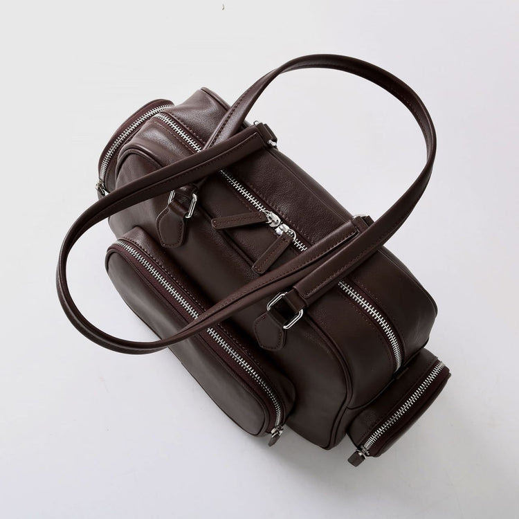 質感真皮|2024新款復古運動手提包機車包大容量秋冬單肩公文包休閒真皮女包「3301」24.12-4