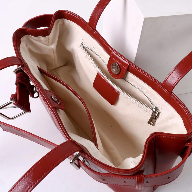 質感真皮|2025新款百搭女輕奢法式高級感機車包法棍包保齡球女單肩腋下包「6147」25.06-4