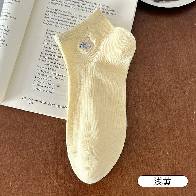 女襪|白色襪子女夏季薄款卡通刺繡小狗彈力短襪棉質吸汗透氣舒適運動襪「FKF2508」25.06-3