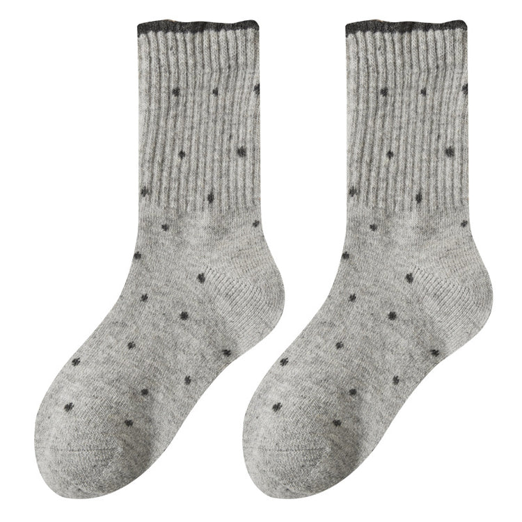 女襪|復古波點襪子女冬季加絨加厚保暖美利奴羊毛襪親膚舒適彈力中筒襪「GO2576」25.11-1