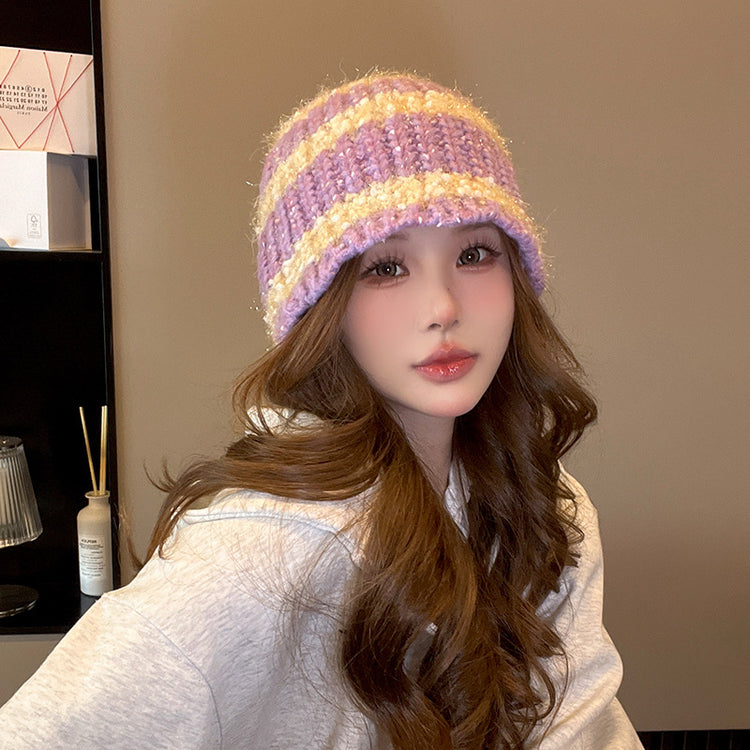 流行帽子|冬季2024新款保暖毛線帽女百搭顯臉小防寒帽子女潮騎行護耳針織帽「C4443」24.09-4