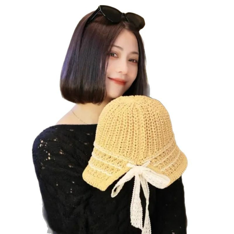 流行帽子|新款帽子女顯臉小針織漁夫帽日系簡約蝴蝶結水桶帽防曬遮陽帽「C5145A」25.04-2