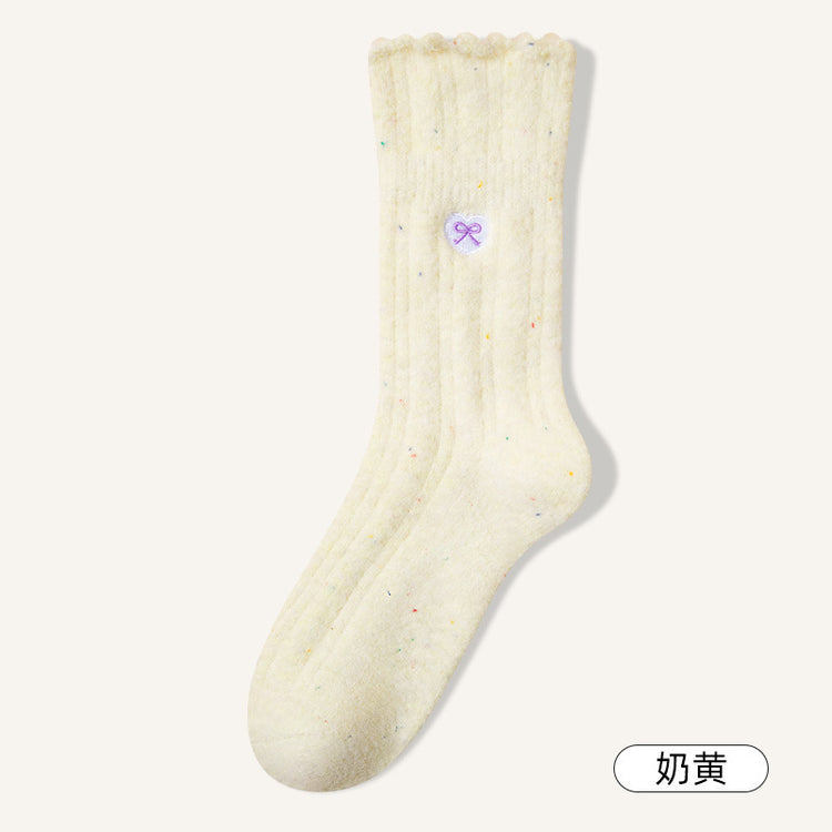 女襪|白色堆堆襪子女秋冬季加絨加厚蓄熱保暖澳絨襪潮流好搭彈力中筒襪「DB2435」24.12-4
