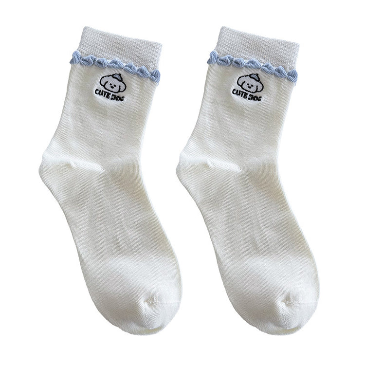 女襪|卡通圖案襪子女棉質吸汗透氣親膚舒適中筒襪雙針耐磨花邊諸暨襪子「YR1206」25.08-4