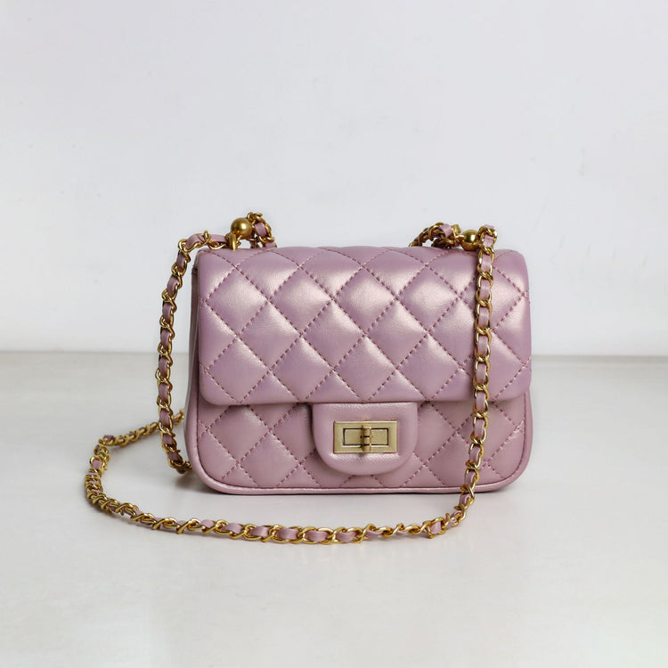 質感真皮|羊皮小方包2024年春夏新款菱格珍珠鏈條百搭高級質感單肩斜挎手機「D8062 X8061」24.04-1