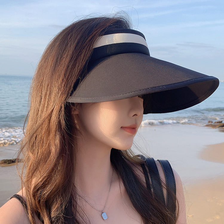 流行帽子|騎車防曬太陽帽夏季新款大檐遮臉防紫外線出遊沙灘空頂空頂帽帽子「C3957」24.05-3