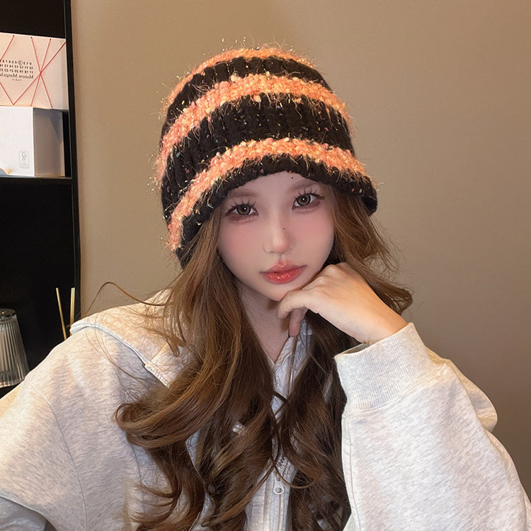 流行帽子|冬季2024新款保暖毛線帽女百搭顯臉小防寒帽子女潮騎行護耳針織帽「C4443」24.09-4