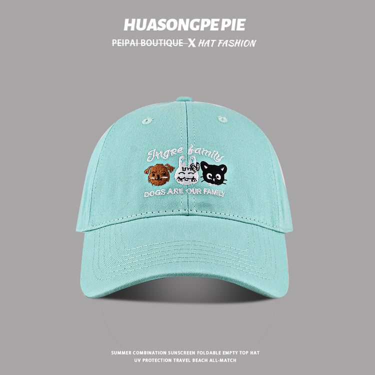 流行帽子|可愛動物刺繡棒球帽女韓版百搭甜美顯臉小遮陽帽時尚百搭鴨舌帽男「C3907」24.04-5