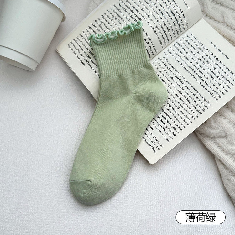 女襪|白色襪子女10A抑菌防臭學院風運動襪棉質吸汗透氣木耳邊無骨短襪「D25842」25.10-3