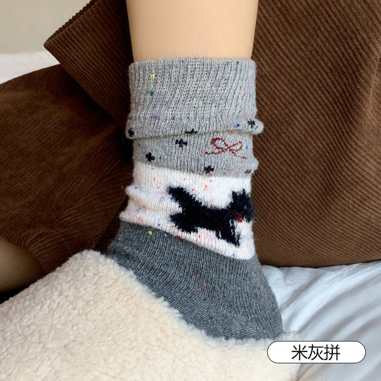 女襪|羊毛襪子女秋冬季加厚保暖蓄熱鎖溫中筒襪卡通可愛小狗居家睡眠襪「CX762」24.12-2