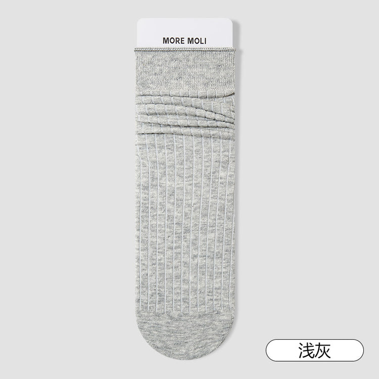女襪|卷邊粗條襪子女棉質吸汗透氣彈力無骨中筒襪抑菌防臭抗起球中筒襪「ZJ24041」25.08-1