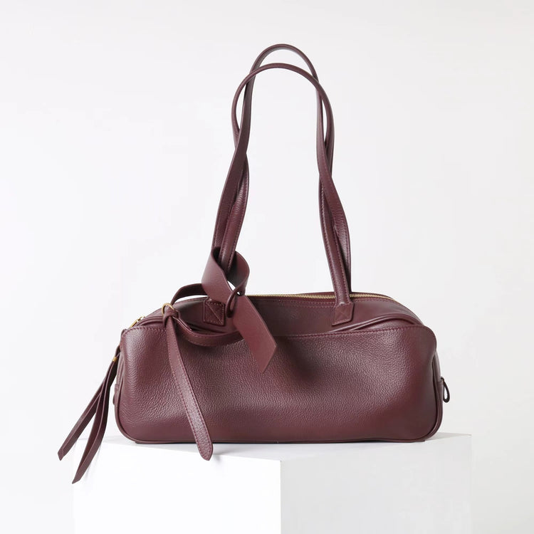 質感真皮|2025全新百搭輕奢小眾高級感波士頓大包肩托特枕頭通勤保齡球包「6163」25.07-1