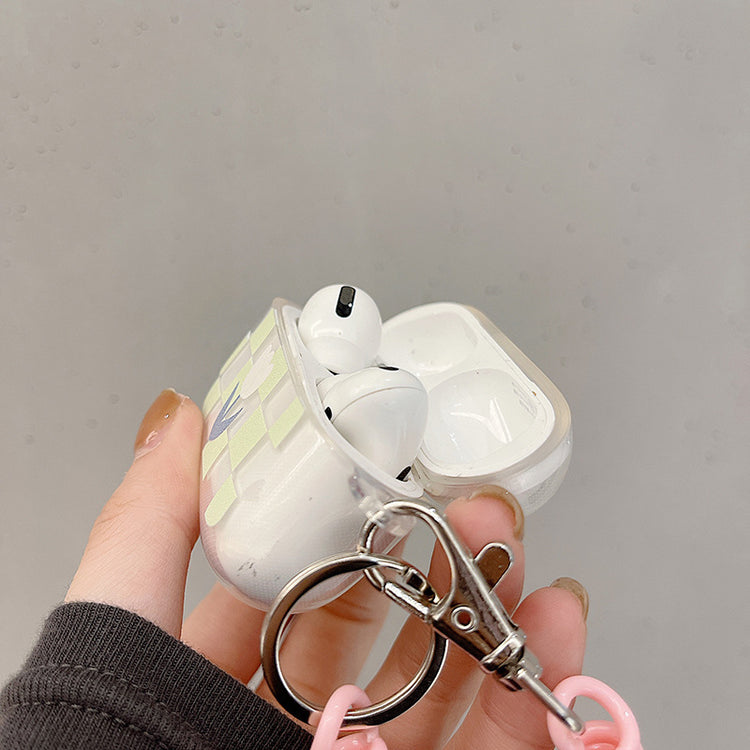 耳機套|適用2/3代蘋果藍牙耳機保護套綠格子airpodspro透明殼帶掛繩「BQ2501」24.07