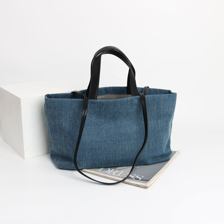 質感真皮|2024新款百搭高級感牛仔頭層牛皮托特包大容量單肩女包慵懶風「3532-1」24.06-4