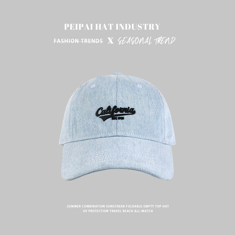 流行帽子|帽子鴨舌帽女顯臉小百搭膠印水洗牛仔遮陽帽休閒時尚騎行棒球帽男「C4403」24.09-1