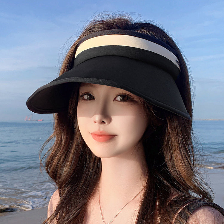 流行帽子|騎車防曬太陽帽夏季新款大檐遮臉防紫外線出遊沙灘空頂空頂帽帽子「C3957」24.05-3