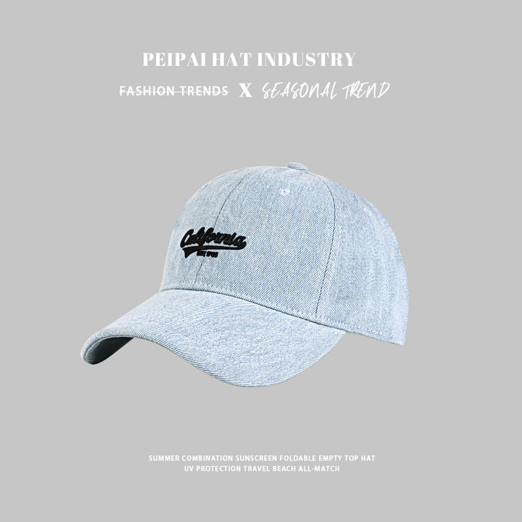 流行帽子|帽子鴨舌帽女顯臉小百搭膠印水洗牛仔遮陽帽休閒時尚騎行棒球帽男「C4403」24.09-1