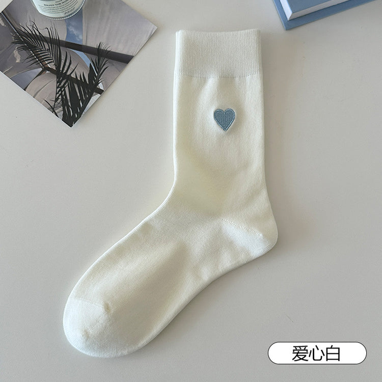 女襪|拼色布標襪子女彈力無骨吸汗透氣中筒襪薄款ins潮流學院風堆堆襪「PSP0112」25.06-3