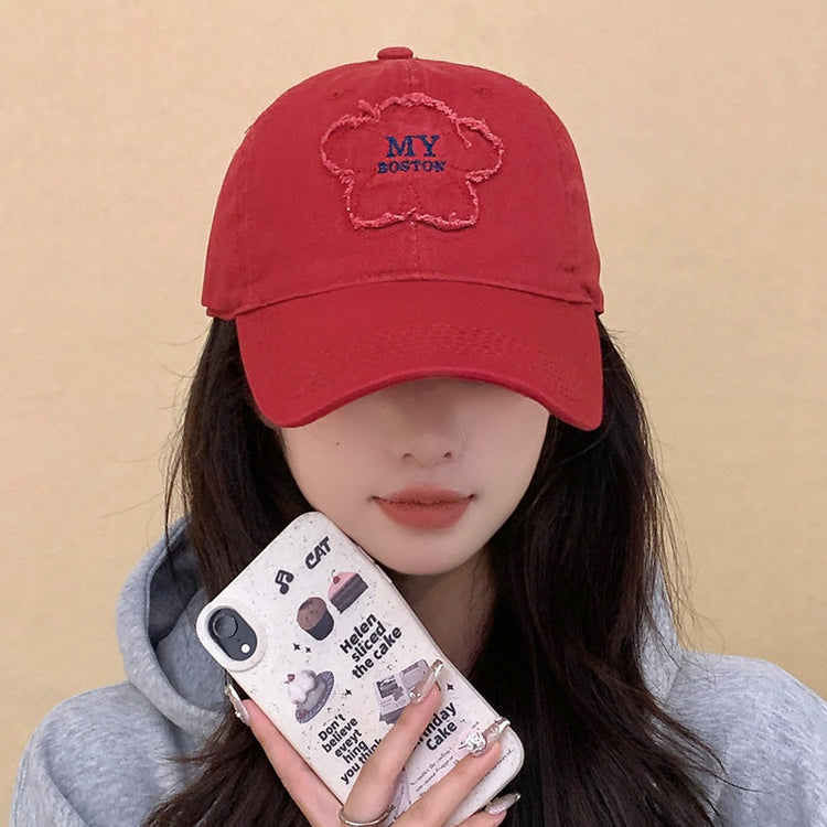 流行帽子|帽子女新款花朵貼布my刺繡棒球帽春秋季休閒百搭寬檐遮臉防曬帽潮「C4422」24.09-2