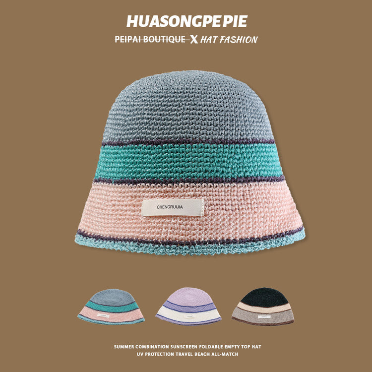 流行帽子|秋冬針織帽女防寒護耳保暖套頭帽時尚百搭多巴胺毛線帽子水桶帽子「C4083」24.06-4