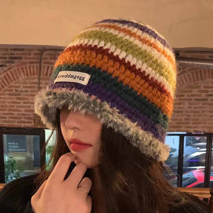 流行帽子|帽子手工針織帽女2024新款秋冬毛線帽彩虹防寒漁夫帽保暖冷帽子男「C3557」24.11-2