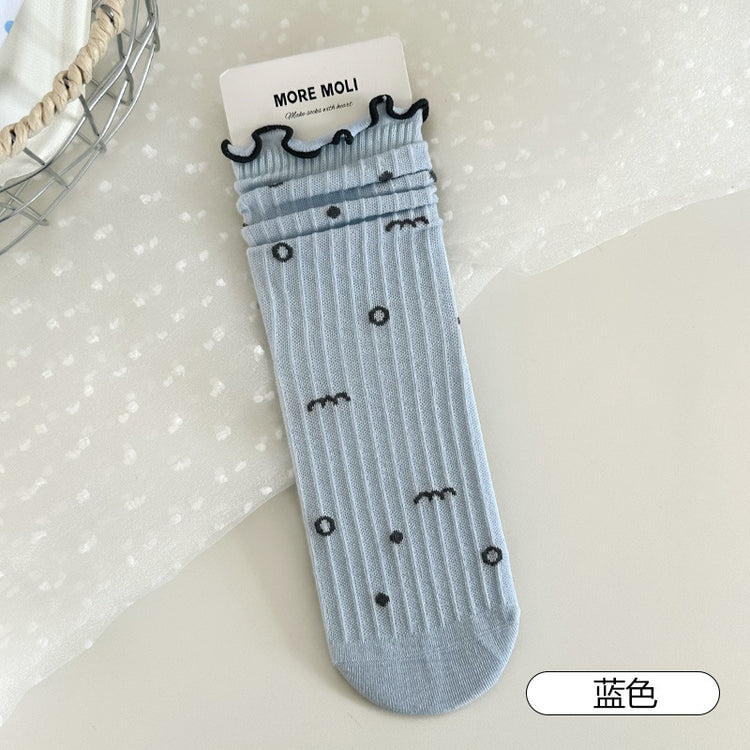 女襪|襪子女士卡通刺繡ins潮流中筒襪吸汗透氣彈力無骨棉質堆堆襪「ZX25506」25.09-5