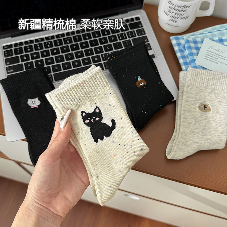 女襪|可愛卡通襪子女春秋ins潮流簡約好搭堆堆襪點子紗吸汗透氣中筒襪「MK5004」25.02-1