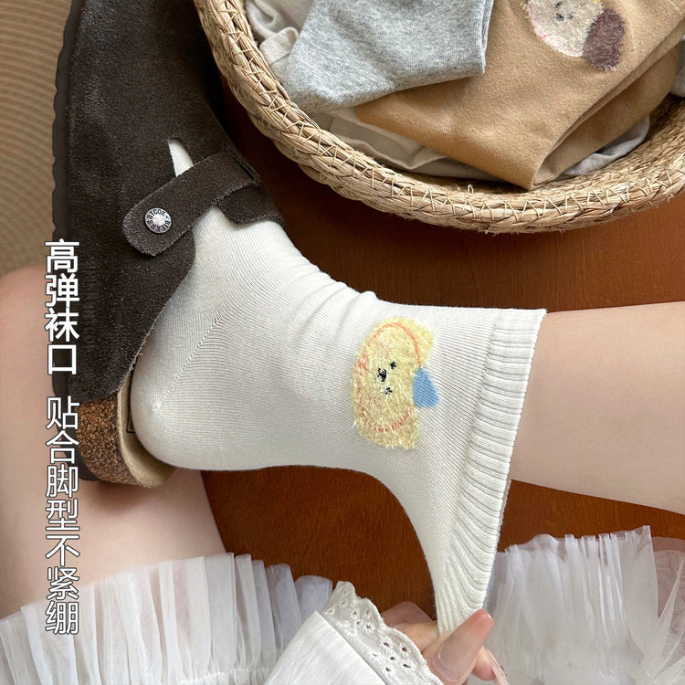女襪|植絨卡通襪子女ins風彈力親膚舒適中筒襪軟糯吸汗透氣諸暨襪子「YM2460」25.09-1