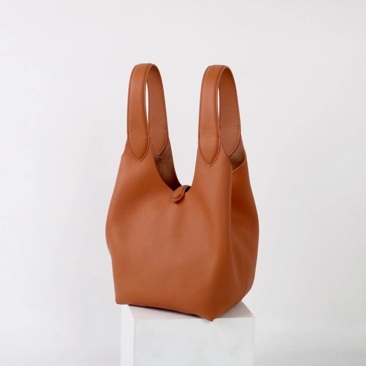 質感真皮|新款頭層牛皮水桶包菜籃手提女真皮高級感托特包荔枝紋包包「9017」25.03-2