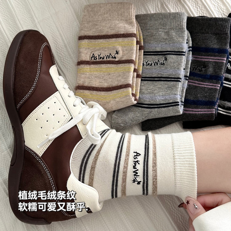 女襪|襪子女韓系復古條紋學院風堆堆襪彈力親膚舒適吸汗透氣中筒襪「MYH2552」25.10-2